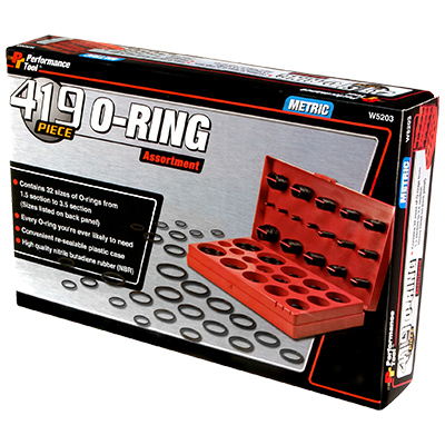JEGS W5203: O-Ring Assortment, Metric Sizes, 419 Pieces, Rubber